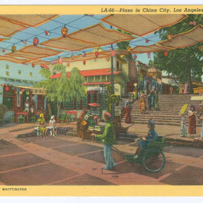 Postcard, Los Angeles, China City, Plaza in China City, Los Angeles, California