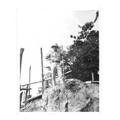 William Hoy Posing on Top of Cliff by Wooden Bridge