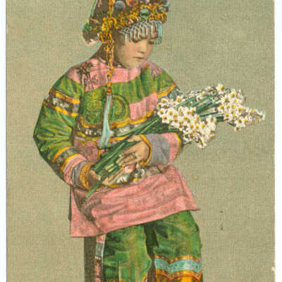 Postcard, Chinese Girl Cradling White Flowers