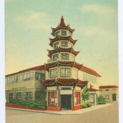 Postcard, Los Angeles, Chinatown, Golden Pagoda Restaurant, New Chinatown, Los Angeles, California