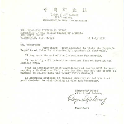 Letter to Richard Nixon from Roger Dip Wong