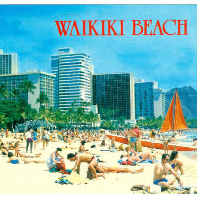 Postcard, Hawaii, Waikiki, Waikiki Beach