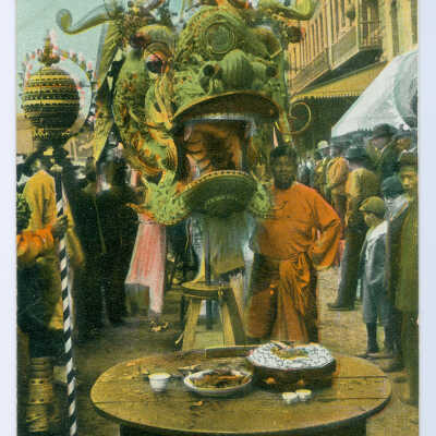 Postcard, Los Angeles, The Ceremony of Feeding the Great Chinese Dragon