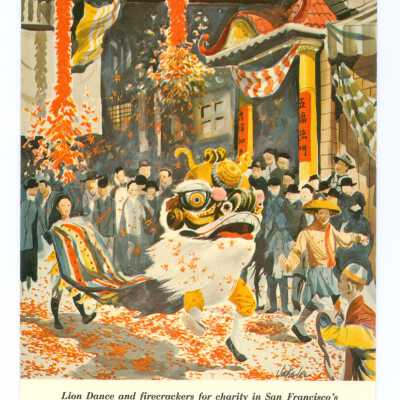 Lion Dance, San Francisco Chinatown, pre-1906 earthquake, postcard