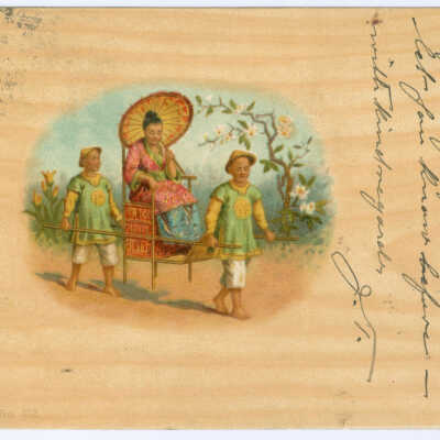 Postcard, Chinese Woman Being Carried by 2 Chinese men