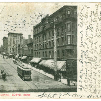 Postmark, Montana, Butte, Main Street, Looking North, Butte. Mont.