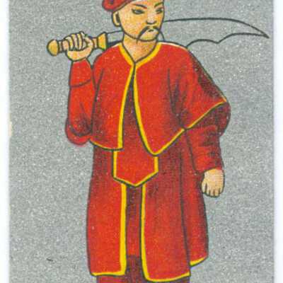 Trade card, Man holding long curved sword