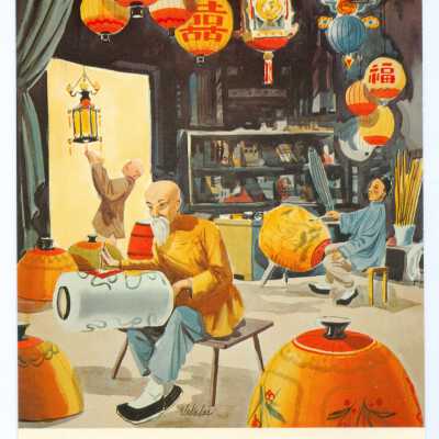 Lantern Making Shop in Old San Francisco Chinatown, postcard
