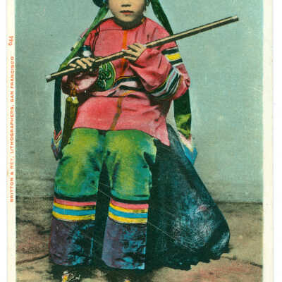 "The Flute Player, a Chinese girl in holiday dress, Chinatown."