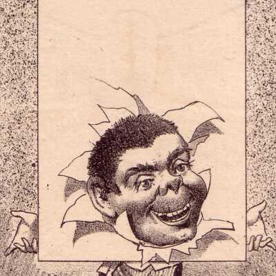 A Western Man with a Pig Nose Has His Head Pushed Through a Poster Board