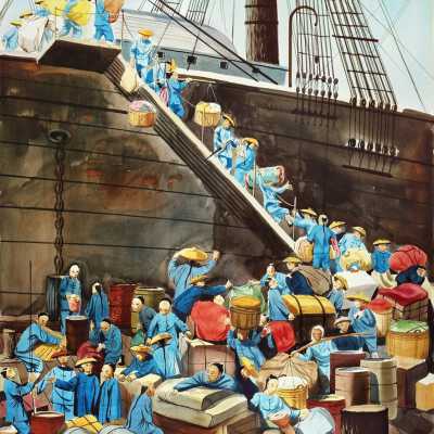 First Chinese Immigrants Disembarking Ship 1849