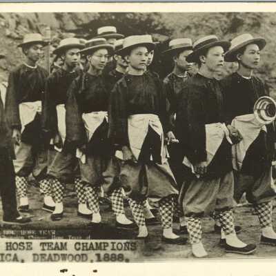 Chinese Hose Team Champions of America, Deadwood, 1888. Photo postcard.