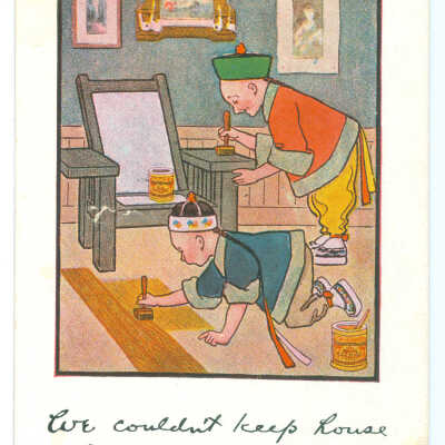 Postcard, We Couldn't Keep House Without the Chin-Namel