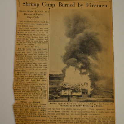 "Shrimp Camp Burned by Firemen" 1939