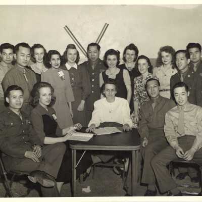 William Hoy in Group Photo with Army Mates and Women of Loretta League