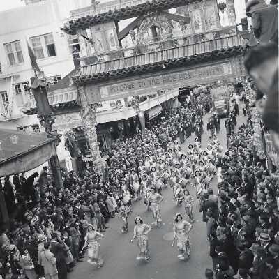 Scene of Female Baton Wavers and Drummers During the Rice Bowl Parade