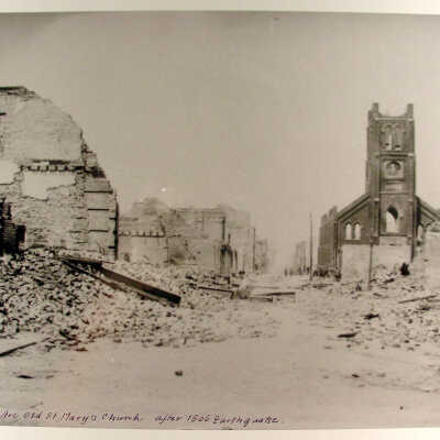 Photograph, Chinatown, Old Saint Mary's Church, Grant Ave, 1906, SF