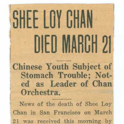Newspaper Clipping of Shee Loy Chan's Death