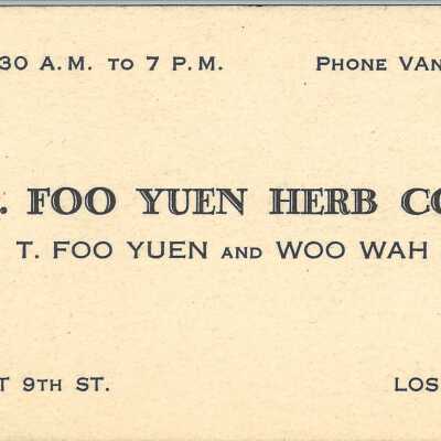 T. Foo Yuen Herb Co., Los Angeles. Business card.
