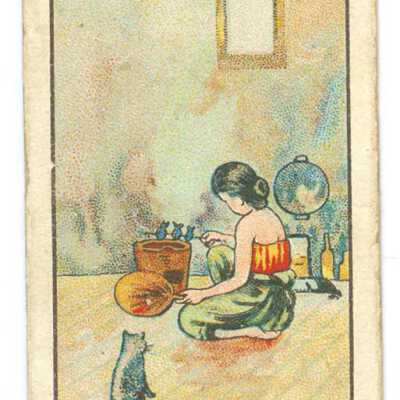 Tobacco Card, Young Woman cooking