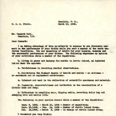 Letter from W.T. Miller to Kenneth Bell