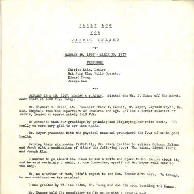 Daily Log for Jarvis Island, January 18, 1937 - March 23, 1937
