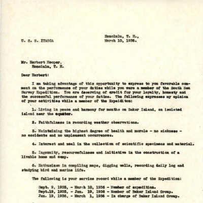 Letter from W.T. Miller to Herbert Hooper