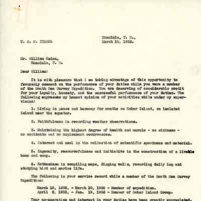 Letter from W.T. Miller to William Kaina
