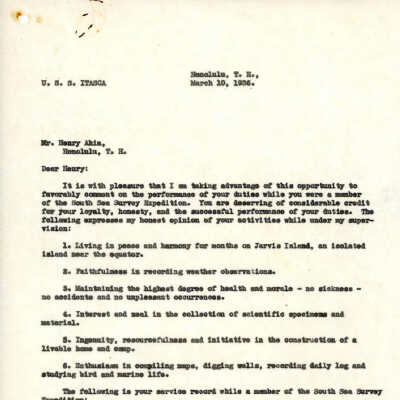 Letter from W.T. Miller to Henry Ahia