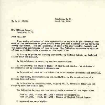 Letter from W.T. Miller to William Toomey