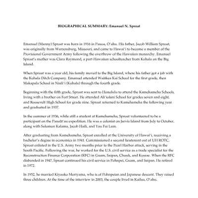 Interview with Emanuel Sproat for the Panalaau Oral History Project