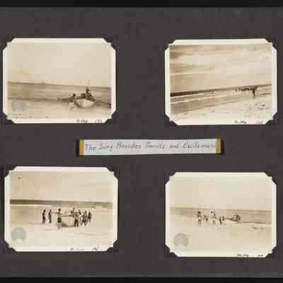 Images of men bringing supplies ashore through the surf