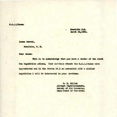 Letter from W.T. Miller to James Carroll