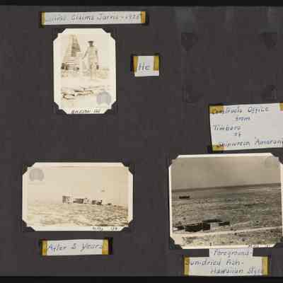 Collins on Jarvis Island and fish being dried "Hawaiian style"