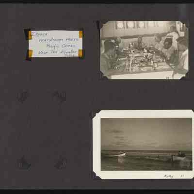 Images on board the Itasca wardroom mess and men bringing supplies on shore