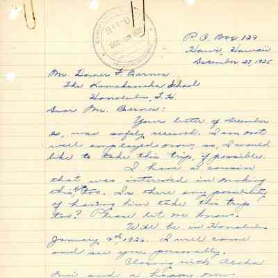 Letter from Hiram Molale to Homer F. Barnes