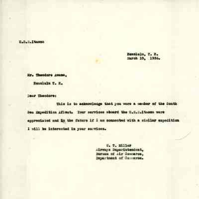 Letter from W.T. Miller to Theodore Awana