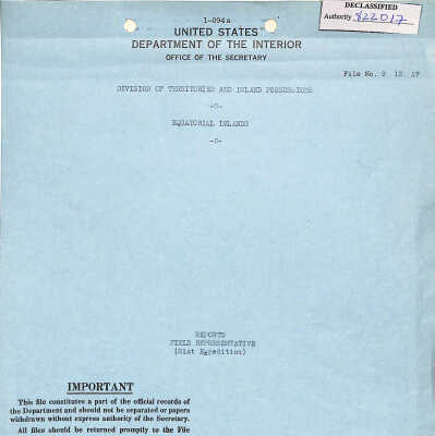 Reports, Field Representative (21st Expedition)