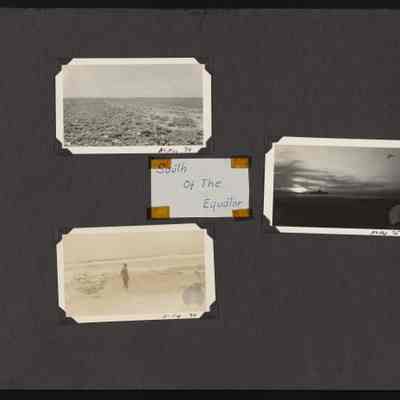 Images off shore looking at ship and a man standing in tide pool near shore