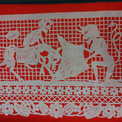 Bullfight Devil with Skeleton on Horse - Papel Picado
