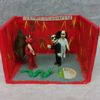 Two men and devil miniature