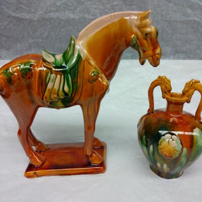 Porcelain Horse and Vase Figurines