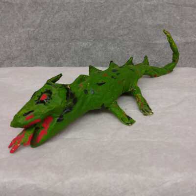 Paper-mache green lizard