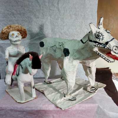 Paper Mache Statues (Dog and Horse with Rider)