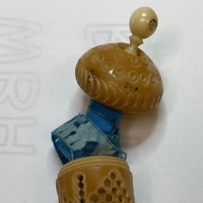 #2: Tagua Nut retractable tape measure with Stanhope and blue silk tape