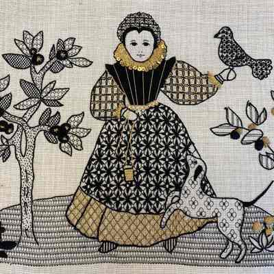 Blackwork and goldwork Elizabethan lady
