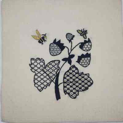 Blackwork and Goldwork Flowers with Bee