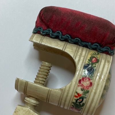 #2: Painting and original pincushion with gimp trim edge