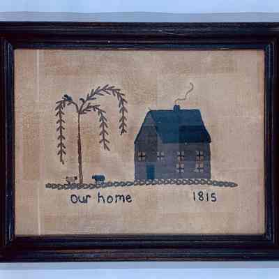 "Our Home" framed surface embroidery