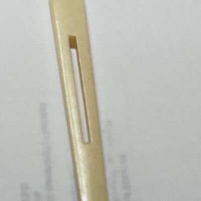 #2: A bodkin tapered to a blunt narrow end with a wide long-eyed opening near the center of the staff near the top